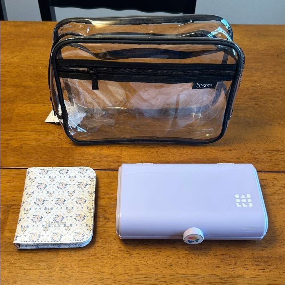 Set of Travel Bags with Lavender Organizer and Floral Passport Wallet.